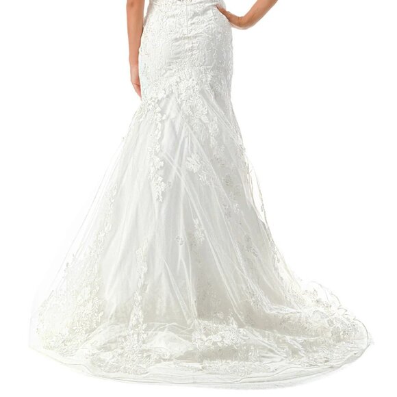 New Off White Long Mermaid Wedding Dress w/ Floral Lace Embroidery TC MS0021 - Picture 8 of 8